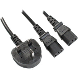 UK Plug to 2 x C13 LSZH Y Splitter Cable