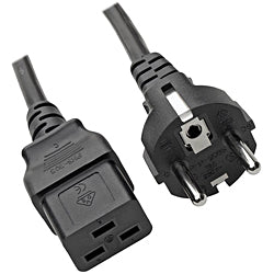 Straight Euro Schuko Plug to C19 Mains Power Lead