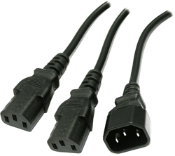 C14 to 2 x C13 Mains Y Splitter Cable