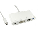 15cm Leaded USB Type-C to DVI, USB & Gigabit Adapter with PD Function - CommsOnline