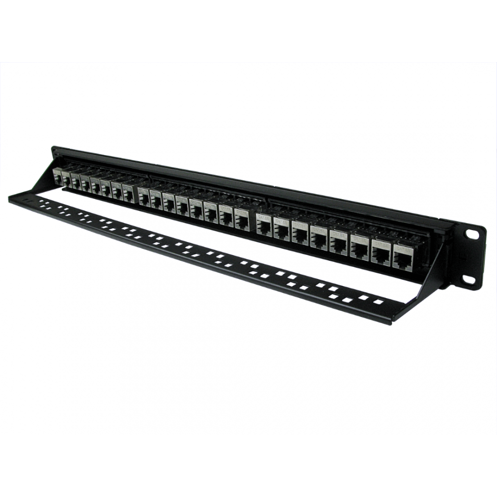 24 Port STP Cat6A Patch Panel - In-line coupler - CommsOnline
