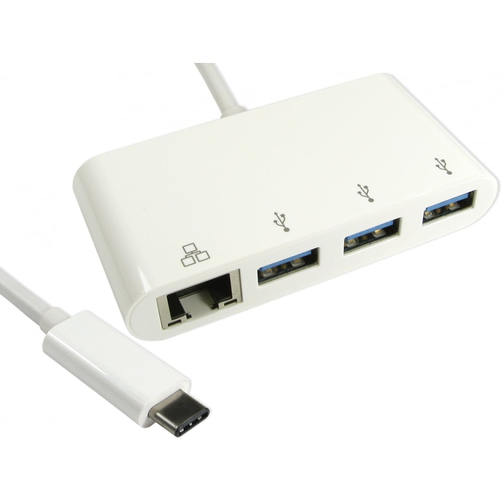 15cm Leaded USB TYPE C (M) TO 3x USB3.0 Hub With Gigabit RJ45 - CommsOnline