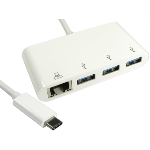 15cm Leaded USB TYPE C (M) TO 3x USB3.0 Hub With Gigabit RJ45
