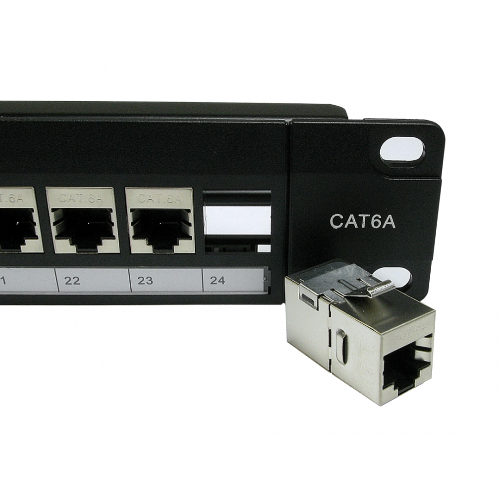 24 Port STP Cat6A Patch Panel - In-line coupler - CommsOnline