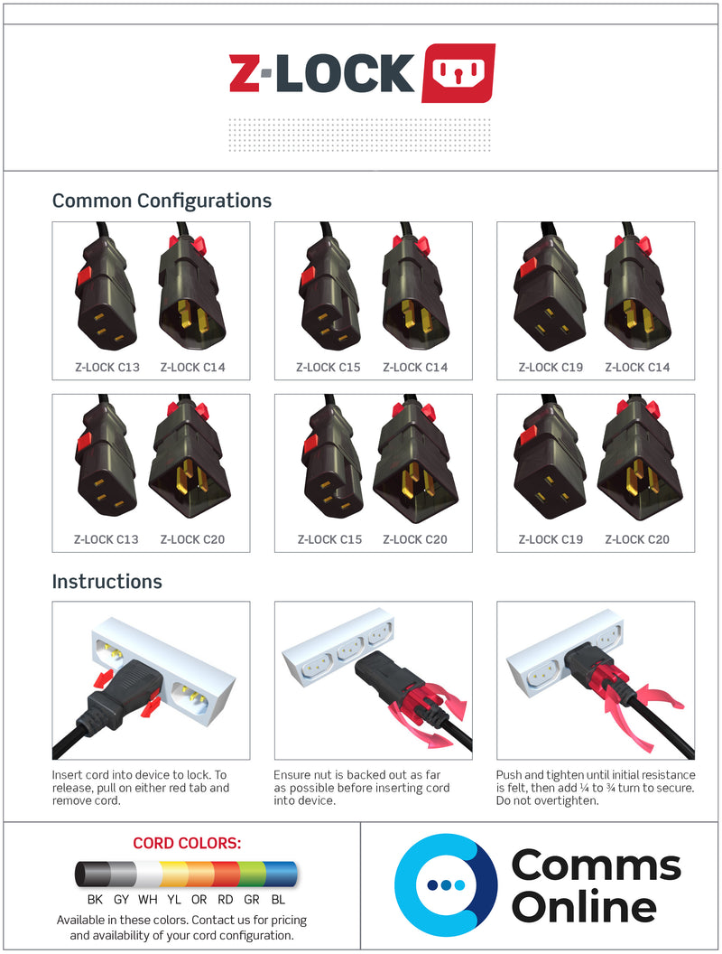 IEC 320 Dual Locking Cable C19-C20 - Black (12 awg 3.3mm2) - CommsOnline